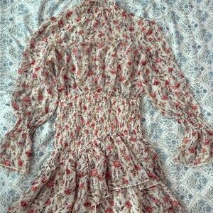 Princess Polly Asymmetrical Floral Dress - Cream and Red